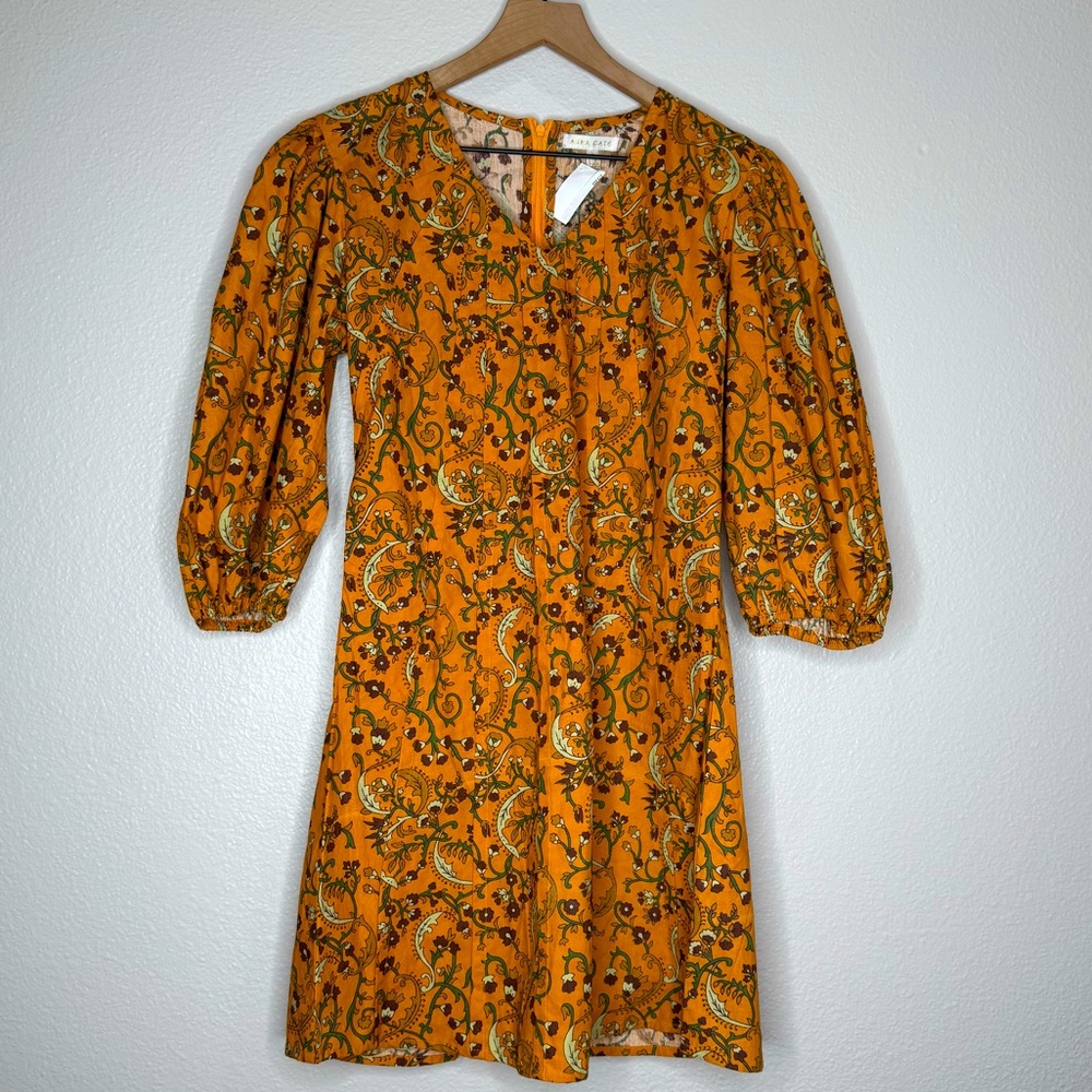 Anna Cate Puff Sleeve Mini Dress in Coral Brown Paisley, size L NWT